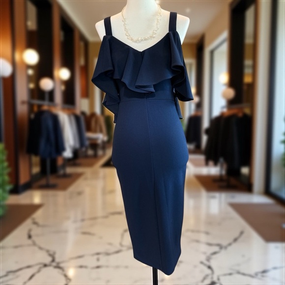 RACHEL Rachel Roy Blue Off-the-Shoulder Sheath Dress NWT XS - Picture 1 of 11